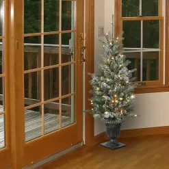 Outlet 4 ft. Feel Real Pre-Lit Snowy Morgan Spruce Tree Christmas Trees