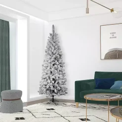 Clearance 7.5 ft. Flocked Slim Pacific Pine Christmas Tree Christmas Trees