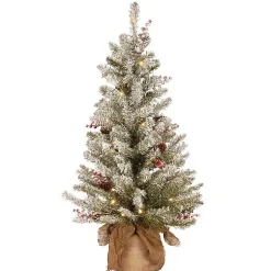 3 ft. Pre-Lit Burlap Base Flocked Christmas Tree Christmas Arrangements & Garland