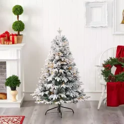 Clearance 4 ft. Pre-Lit Flocked Vermont Pine Christmas Tree Christmas Trees