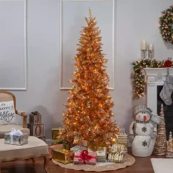 Hot 7.5 ft. Pre-Lit Gold Tinsel Christmas Tree Christmas Trees