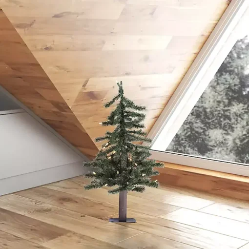 2 ft. Pre-Lit Natural Alpine Christmas Tree Christmas Arrangements & Garland