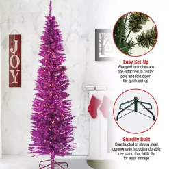 Hot 6 ft. Pre-Lit Pink Tinsel Christmas Tree Christmas Trees