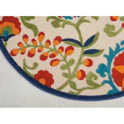 Kirklands Home Outdoor Rugs|Abstract Floral Outdoor Round Area Rug, 5 ft. Multi