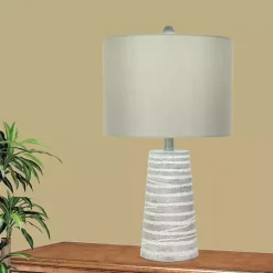 Kirklands Home Table Lamps|Abstract Gray Ribbed Stripes Table Lamps, Set of 2 White