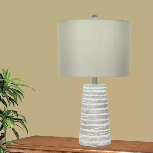 Kirklands Home Table Lamps|Abstract Gray Ribbed Stripes Table Lamps, Set of 2 White