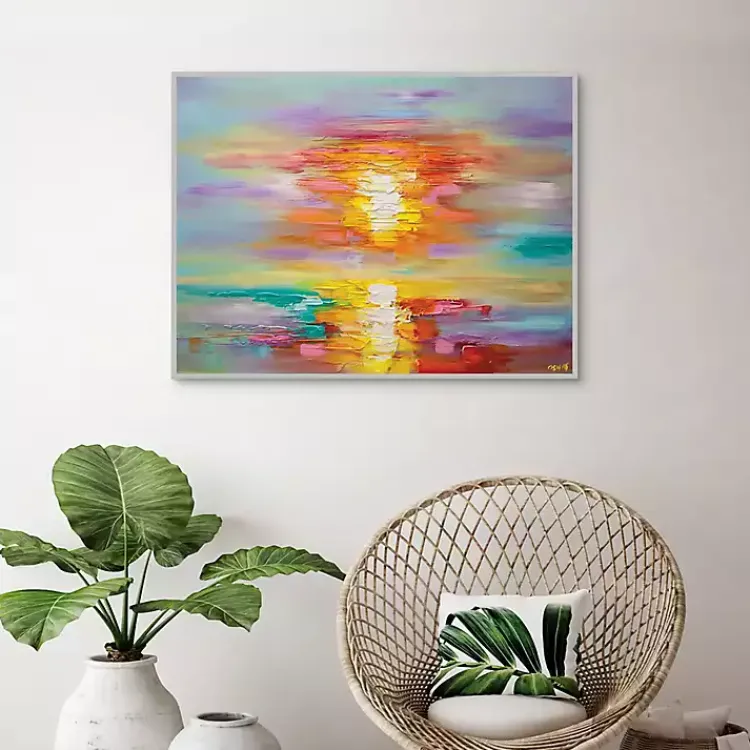 Kirklands Home Canvas Art|Abstract Sunrise Framed Canvas Art Print Multi