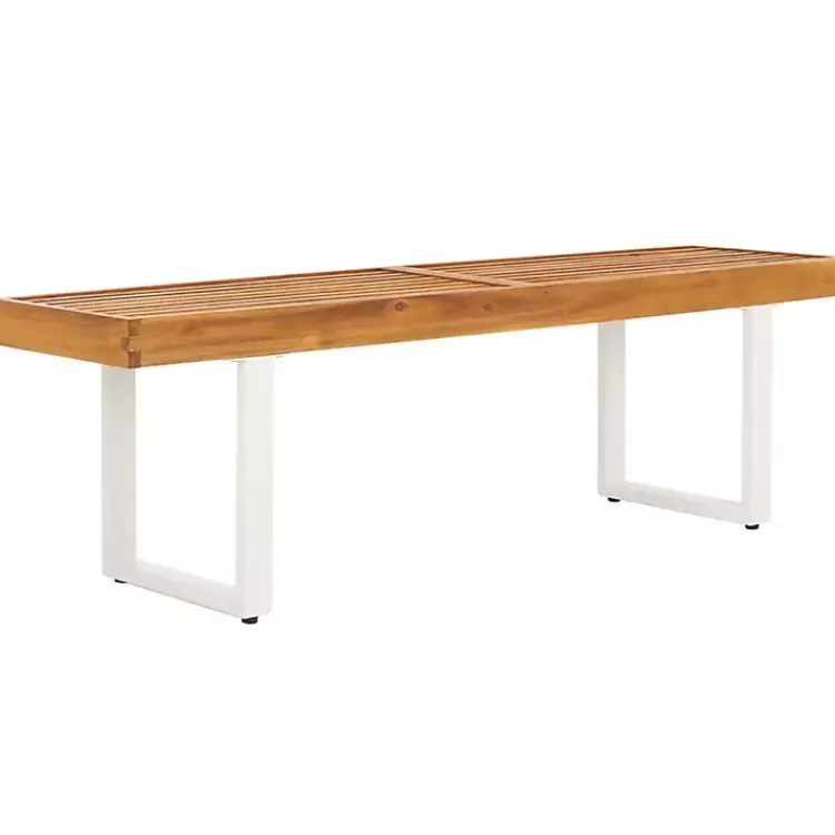 Kirklands Home Outdoor Seating|Acacia Wood and Metal Monti Outdoor Bench White