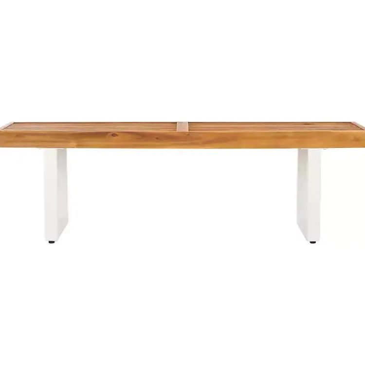 Kirklands Home Outdoor Seating|Acacia Wood and Metal Monti Outdoor Bench White