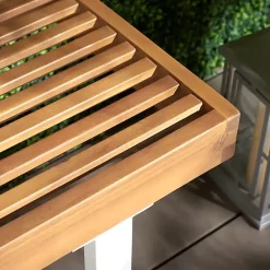 Kirklands Home Outdoor Seating|Acacia Wood and Metal Monti Outdoor Bench White