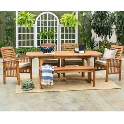 Kirklands Home Outdoor Sets|Acacia Wood Outdoor 6-pc. Dining Set Tan