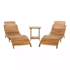 Kirklands Home Outdoor Sets|Acacia Wood 3-pc. Chaise Set with Striped Cushions