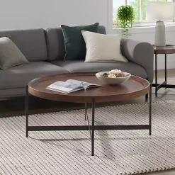 Kirklands Home Coffee Tables|Acacia Wood Round Tray Top Coffee Table Brown