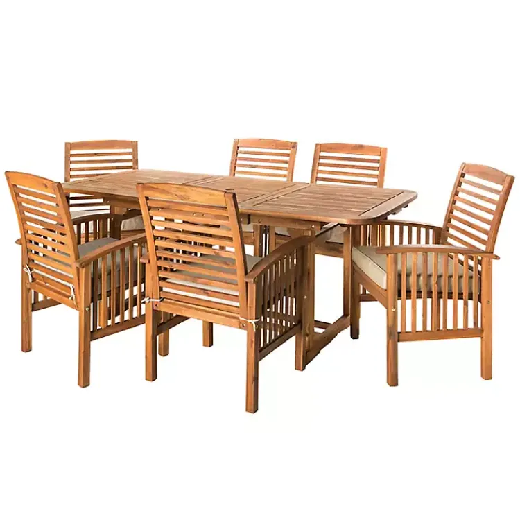 Kirklands Home Outdoor Dining|Acacia Wood Slatted 7-pc. Outdoor Dining Set Brown