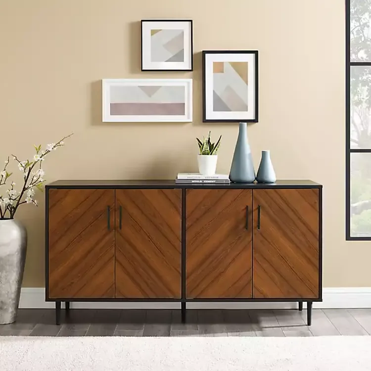 Kirklands Home Tv Stands & Media Consoles|Acorn and Black Chevron Door TV Stand Brown