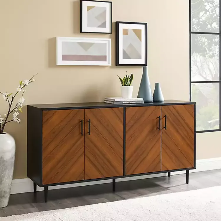 Kirklands Home Tv Stands & Media Consoles|Acorn and Black Chevron Door TV Stand Brown