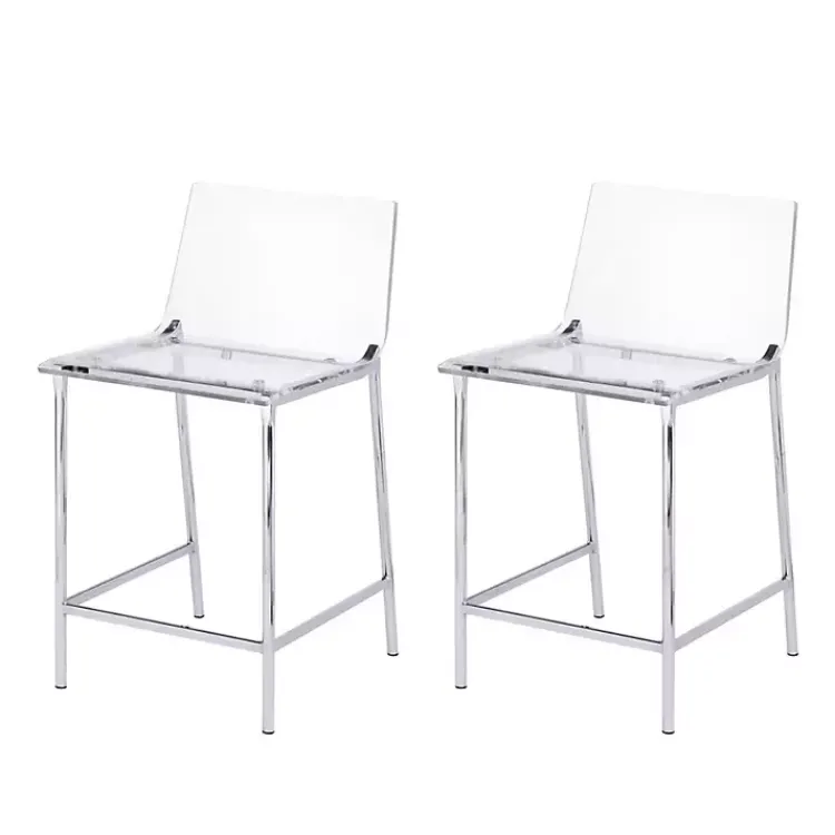Kirklands Home Bar Stools & Counter Height Stools|Acrylic and Metal Counter Stools, Set of 2 Silver