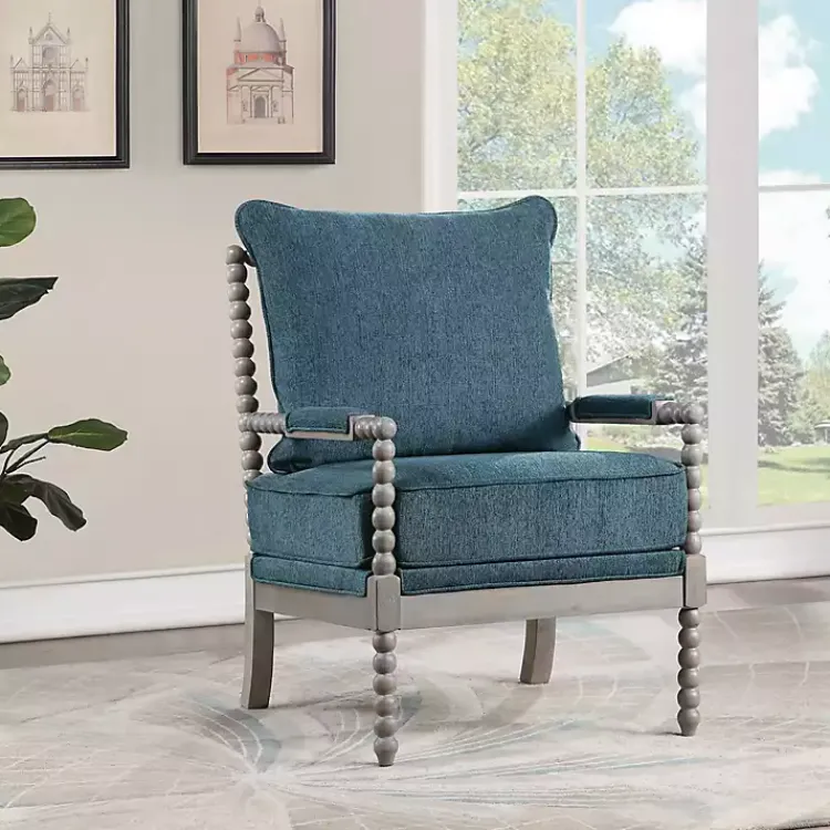 Kirklands Home Accent Chairs|Aegean Liam Turned Leg Accent Chair Blue