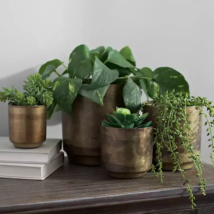 Kirklands Home Planters|Aged Brass Flower Pots, Set of 4 Brown