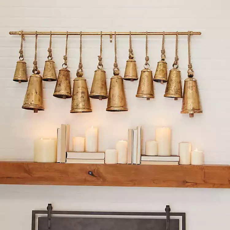 Best Aged Triangle Bells Wall Plaque Decorative Accents