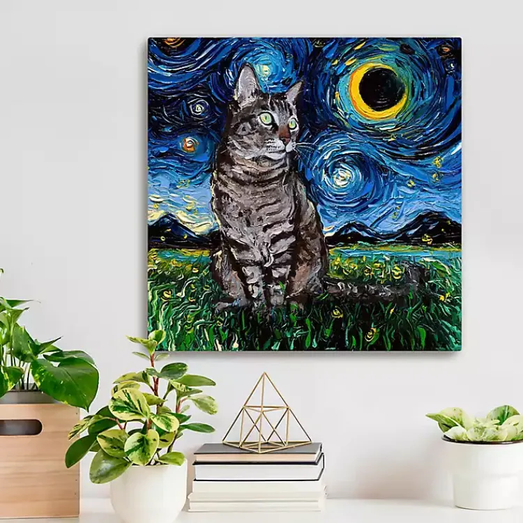 Kirklands Home Canvas Art|Aja Trier Tabby Cat Starry Night Canvas Art Print