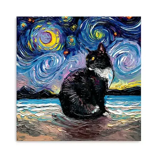 Kirklands Home Canvas Art|Aja Trier Tuxedo Cat Starry Night Canvas Art Print