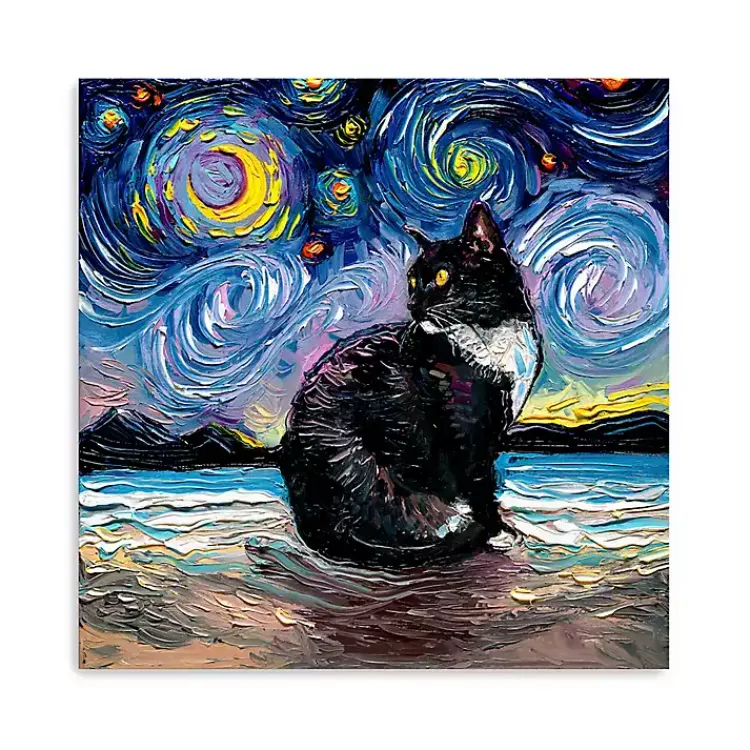 Kirklands Home Canvas Art|Aja Trier Tuxedo Cat Starry Night Canvas Art Print