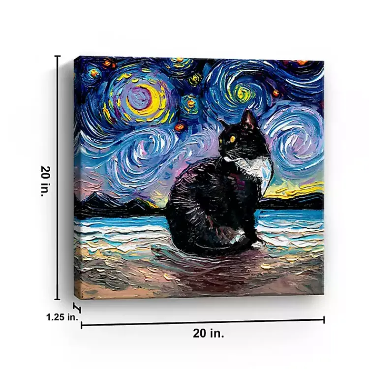 Kirklands Home Canvas Art|Aja Trier Tuxedo Cat Starry Night Canvas Art Print