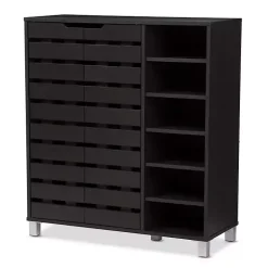 Kirklands Home Entryway Furniture|Aldrich Black Slatted Shoe Storage Cabinet