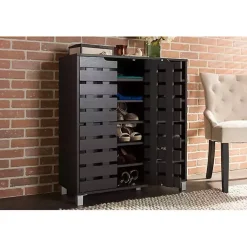 Kirklands Home Entryway Furniture|Aldrich Black Slatted Shoe Storage Cabinet