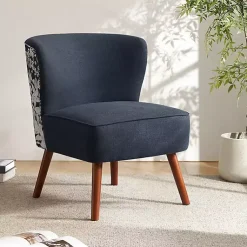 Kirklands Home Accent Chairs|Alex Navy Upholstered Floral Back Accent Chair Blue