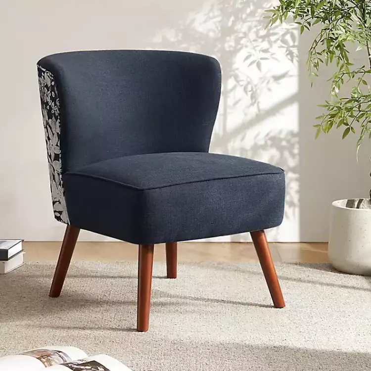 Kirklands Home Accent Chairs|Alex Navy Upholstered Floral Back Accent Chair Blue