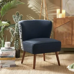 Kirklands Home Accent Chairs|Alex Navy Upholstered Floral Back Accent Chair Blue