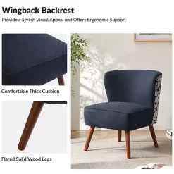 Kirklands Home Accent Chairs|Alex Navy Upholstered Floral Back Accent Chair Blue