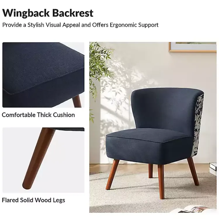 Kirklands Home Accent Chairs|Alex Navy Upholstered Floral Back Accent Chair Blue