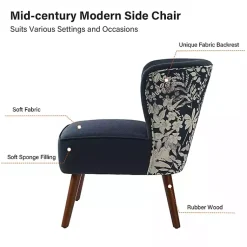 Kirklands Home Accent Chairs|Alex Navy Upholstered Floral Back Accent Chair Blue