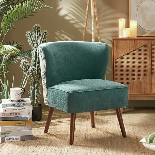 Kirklands Home Accent Chairs|Alex Teal Upholstered Floral Back Accent Chair Green