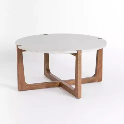 Kirklands Home Coffee Tables|Allen Wood and Marble Round Coffee Table White