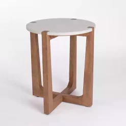 Kirklands Home Accent & End Tables|Allen Wood and Marble Round Side Table White