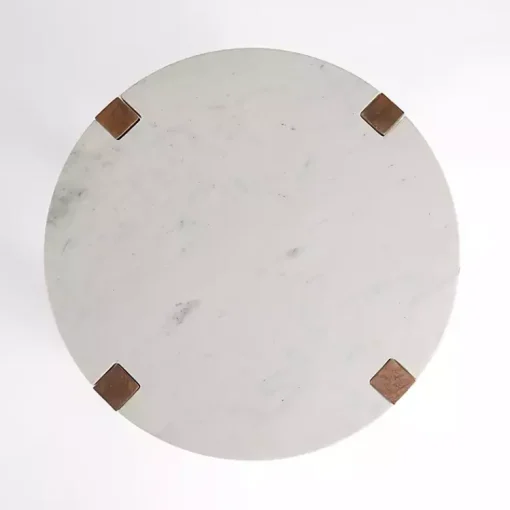 Kirklands Home Accent & End Tables|Allen Wood and Marble Round Side Table White