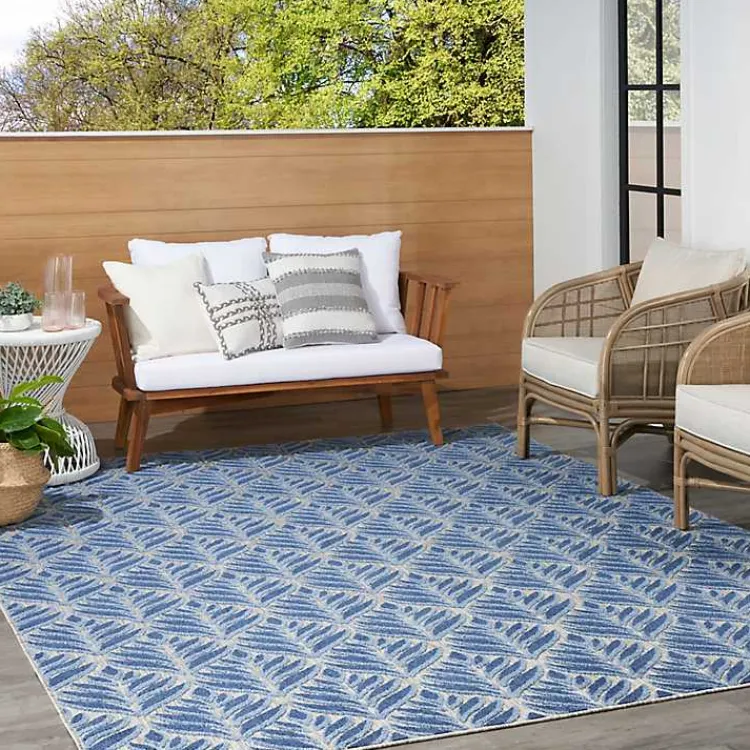 Kirklands Home Outdoor Rugs|Aloha Blue Botanical Indoor/Outdoor Area Rug, 9x12