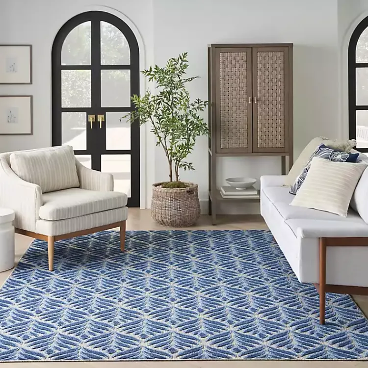 Kirklands Home Outdoor Rugs|Aloha Blue Botanical Indoor/Outdoor Area Rug, 9x12