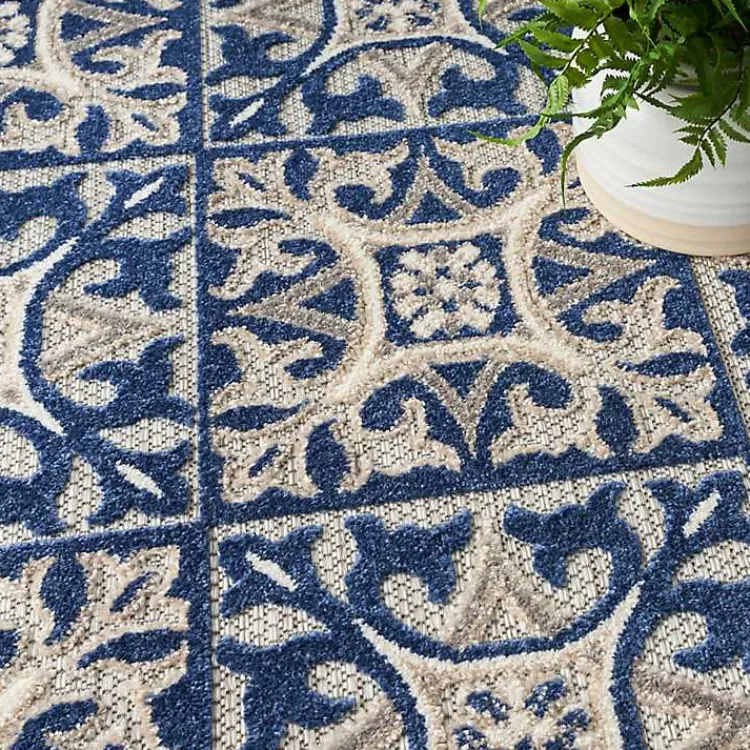 Kirklands Home Outdoor Rugs|Aloha Blue Geometric Indoor/Outdoor Area Rug, 5x7