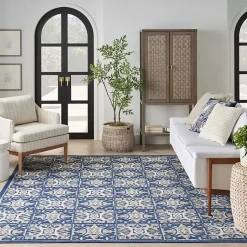 Kirklands Home Outdoor Rugs|Aloha Blue Geometric Indoor/Outdoor Area Rug, 5x7