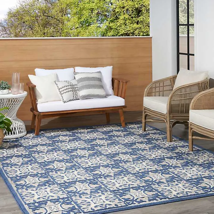 Kirklands Home Outdoor Rugs|Aloha Blue Geometric Indoor/Outdoor Area Rug, 9x12