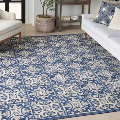 Kirklands Home Outdoor Rugs|Aloha Blue Geometric Indoor/Outdoor Area Rug, 9x12