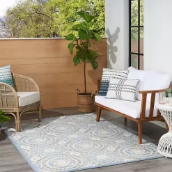 Kirklands Home Outdoor Rugs|Aloha Blue Medallion Indoor/Outdoor Area Rug, 3x5