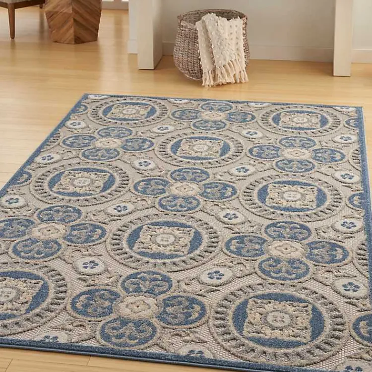 Kirklands Home Outdoor Rugs|Aloha Blue Medallion Indoor/Outdoor Area Rug, 3x5