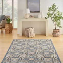 Kirklands Home Outdoor Rugs|Aloha Blue Medallion Indoor/Outdoor Area Rug, 3x5