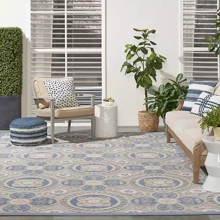 Kirklands Home Outdoor Rugs|Aloha Blue Medallion Indoor/Outdoor Area Rug, 9x12